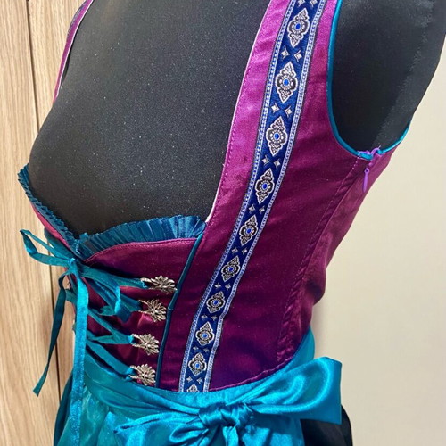 Bavarian traditional satin dress new, purple and turquoise