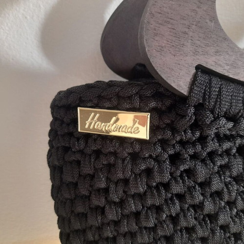 Handmade handbag new with wooden handle, black and brown