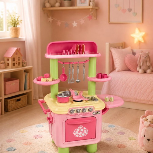 ELC Kids Kitchen like new, pink-mint with accessories