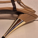 WOLP & CO. women's sandals with beige and brown straps, like new, gold heel