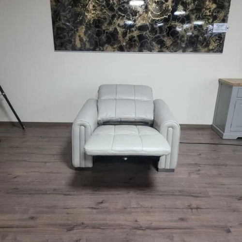 Light gray-cream leather armchair with electric relax mechanism new