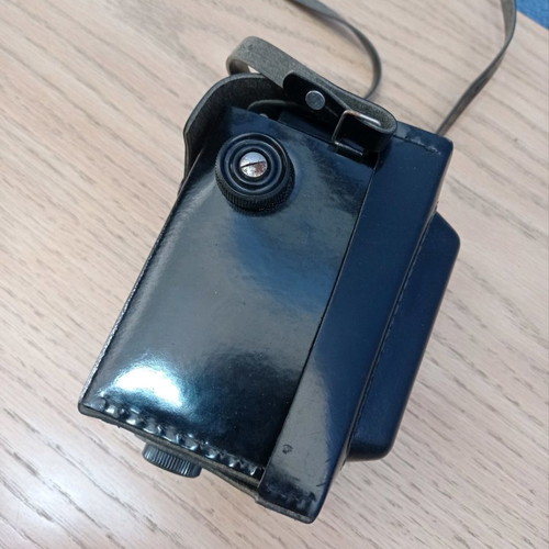 Lubitel 2 camera used with black leather case