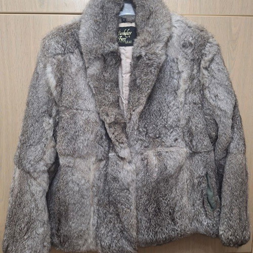 Berkeley Furs Rabbit Fur Jacket used, size Large, white and grey