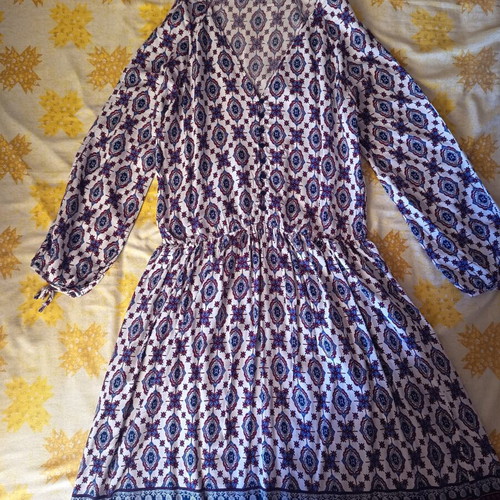 Boho dress with ethnic pattern, like new, blue and red