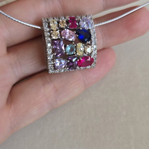 Silver 925 necklace with multicolored zircon stones, 42 cm