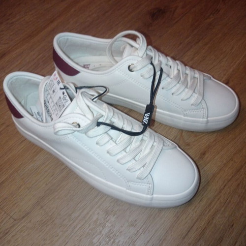 Zara flatform sneakers off-white with burgundy, size 37, like new