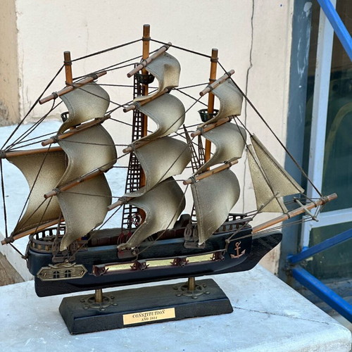 Wooden Constitution sailing ship decoration used with canvas sails