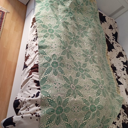 Retro vintage jacquard bedspread with fringes like new, 60s-70s