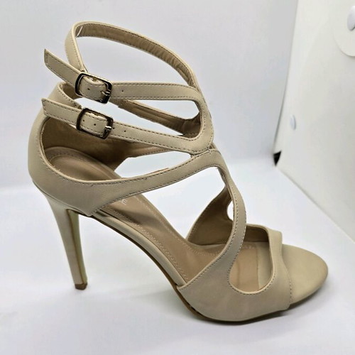 Camille beige sandals like new with double buckle, 10.5cm heels