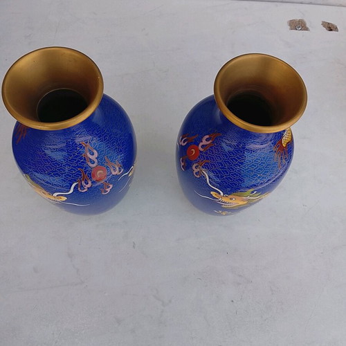 Cloisonné vases like new, very old, with base, 21cm height