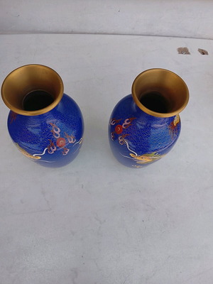 Cloisonné vases like new, very old, with base, 21cm height
