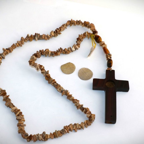 Wooden cross necklace pendant new with semi-precious stones