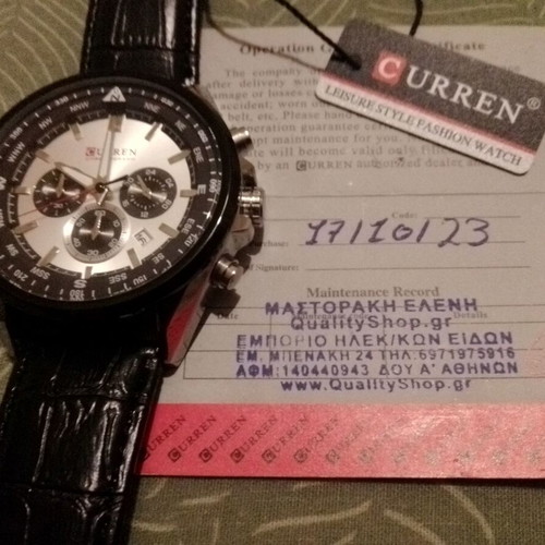 Curren 8399 Men's Chronograph Watch used, leather band, black and silver