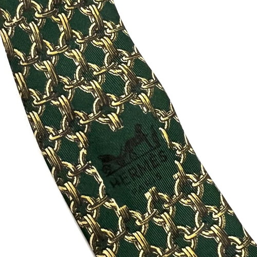 Hermes green silk tie used, narrow size, with box