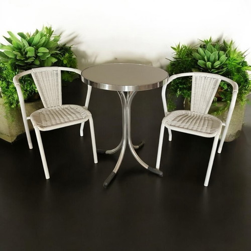 Aluminum table Φ65 with 2 white chairs new