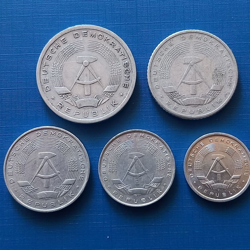 East Germany (D.D.R.) coin set used, 5 coins 1956-1986