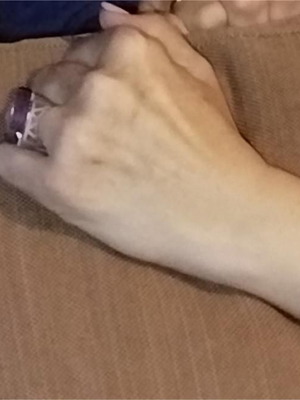 Silver geometric ring used with purple rectangular crystal