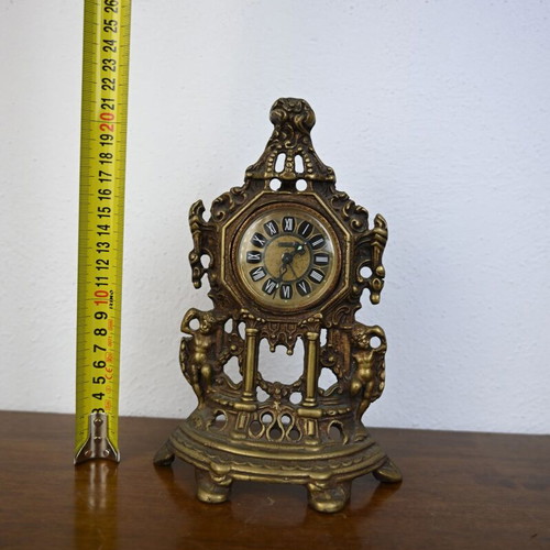 Vintage Baroque Style Table Clock Used, Brass Frame