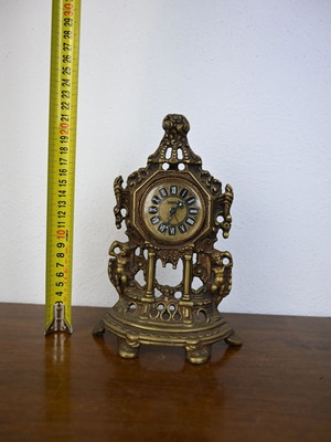 Vintage Baroque Style Table Clock Used, Brass Frame