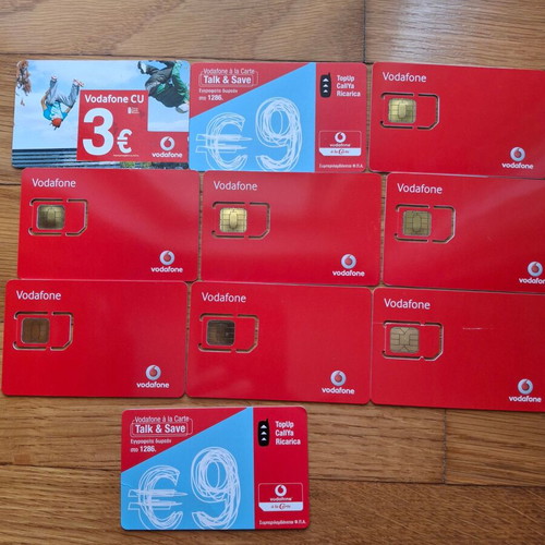 Mobile phone cards used, pack of 93, Tim-Telestet-Wind-Cosmote-Q-Telecom-Vodafone