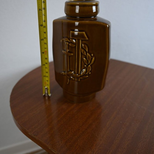 Vintage ceramic bottle used, brown embossed