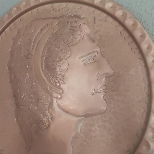 Brass plate with embossed bust of Alexander the Great used