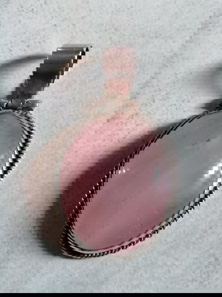 Ασημένιο 925 μενταγιόν με ορυκτή πέτρα rose quartz (ροζ χαλαζίας)