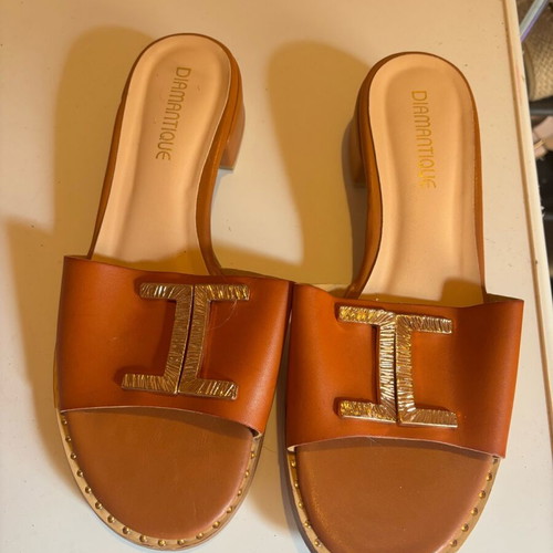 Sandals used, low heel, size 38, beige brown