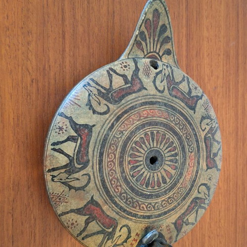 Ceramic handmade lamp of geometric art