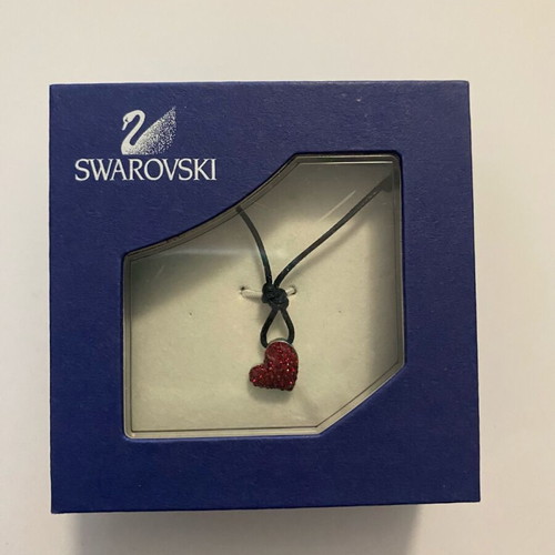 Swarovski pendant like new with leather cord and red heart with crystals
