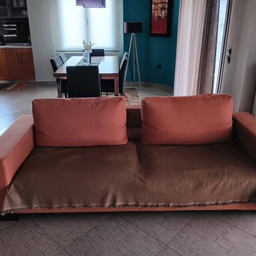 Living room set with 3-seat and 2-seat sofa used with throws