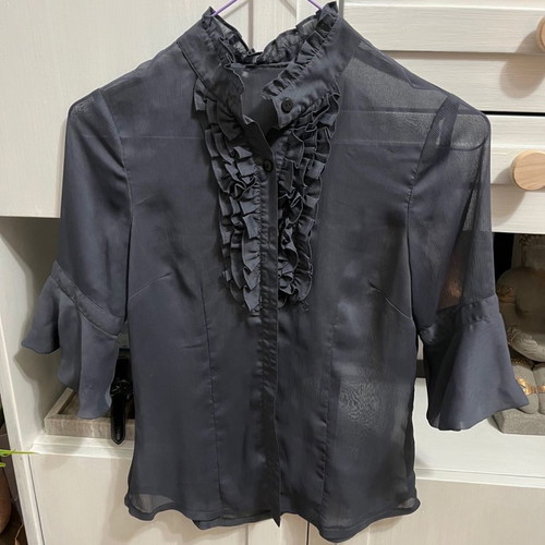 Transparent gray shirt new with stand-up collar and 3/4 sleeve
