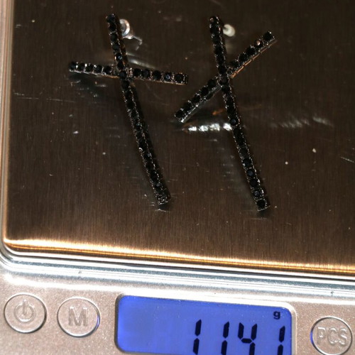 Antique diamond earrings cross black zirconia 5cm new
