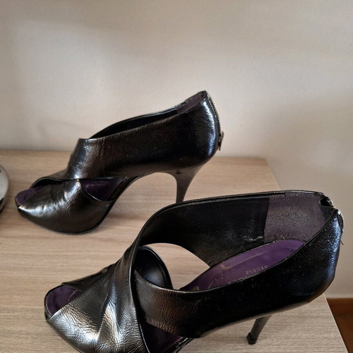 Black open-toe ankle boots with back zipper J Bournazos used