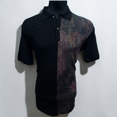 Men's Polo Shirt new, black with vintage paisley design
