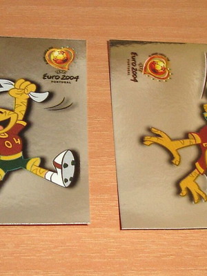 Αυτοκόλλητα Panini Euro 2004 ασημένια με μασκότ σαν καινούργια, σετ 2