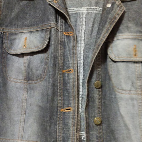 Long denim trench coat used, faded style, size M