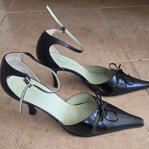 Max de Carlo Black Leather Slingback Heels used, size 38