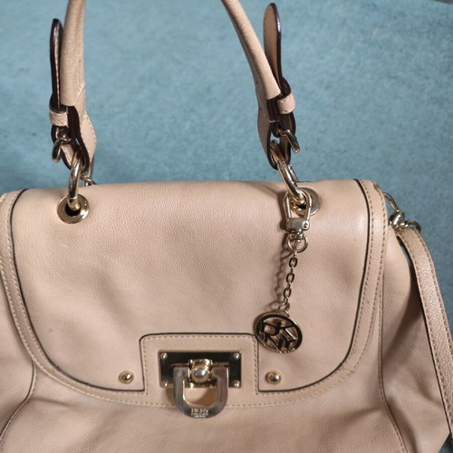 DKNY leather bag used, beige handheld with metal details