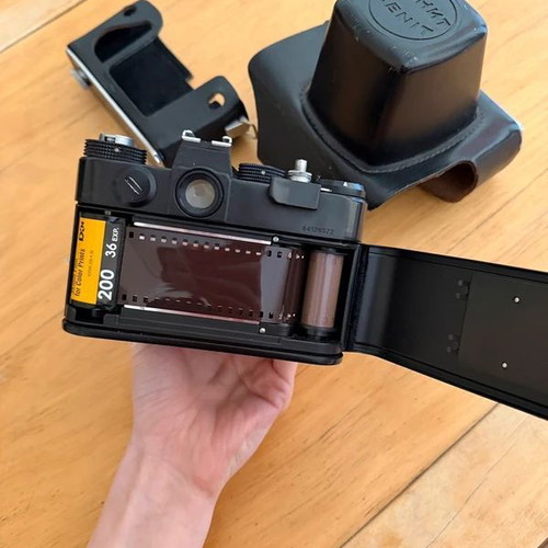 Zenit TTL 35mm SLR film camera used with leather case