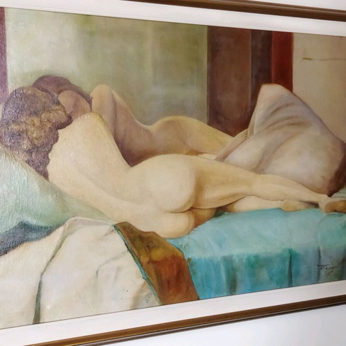 Oil painting on canvas "In the Arms of Morpheus" used, signed, 1989