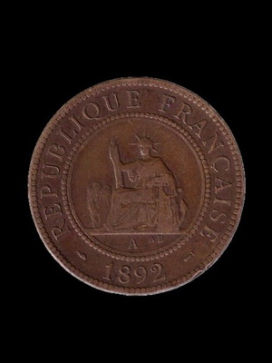 France Indo China 1892 1 Cent coin used, rare