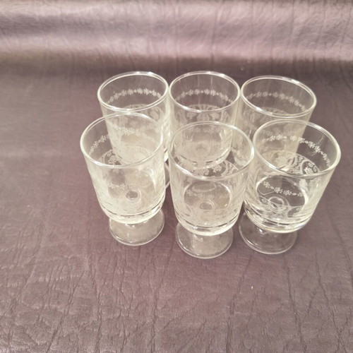 Vintage set of 6 crystal liqueur glasses with fine etching