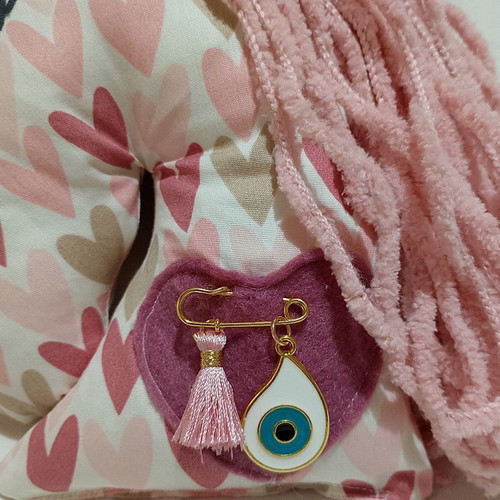 Unicorn baby amulet custom made with hearts and pin