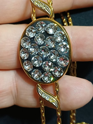 Μενταγιόν κολιέ με κρύσταλλα Swarovski, χρυσός τόνος, vintage στυλ