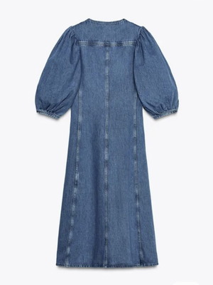 Zara denim dress XS blue like new with balloon sleeves