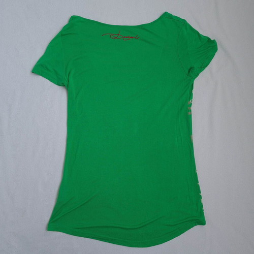 Desigual women's green T-shirt size L used with embroidery, sequins, beads