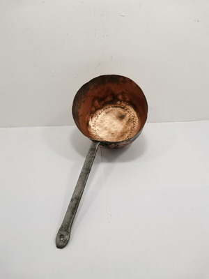 Copper pot with handle used, vintage 1900