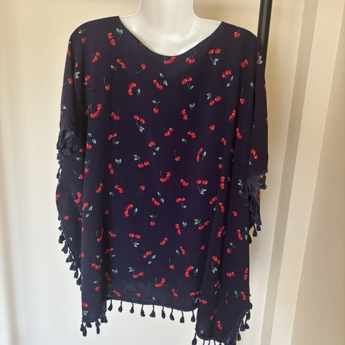 Women's tunic one size like new, dark blue with cherry pattern