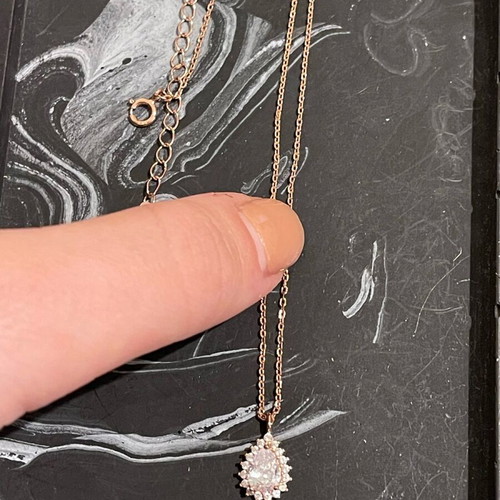 925 Silver Necklace with Rose Gold Chain and Diamond-Like Pendant New